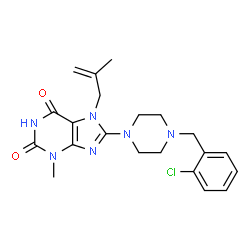 ChemSpider 2D Image | 8-[4-(2-Chlorobenzyl)-1-piperazinyl]-3-methyl-7-(2-methyl-2-propen-1-yl)-3,7-dihydro-1H-purine-2,6-dione | C21H25ClN6O2