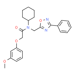 ChemSpider 2D Image | N-Cyclohexyl-2-(3-methoxyphenoxy)-N-[(3-phenyl-1,2,4-oxadiazol-5-yl)methyl]acetamide | C24H27N3O4