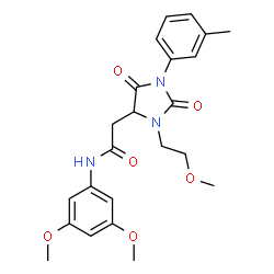 ChemSpider 2D Image | N-(3,5-Dimethoxyphenyl)-2-[3-(2-methoxyethyl)-1-(3-methylphenyl)-2,5-dioxo-4-imidazolidinyl]acetamide | C23H27N3O6