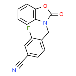 ChemSpider 2D Image | 3-Fluoro-4-[(2-oxo-1,3-benzoxazol-3(2H)-yl)methyl]benzonitrile | C15H9FN2O2