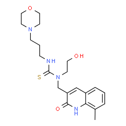ChemSpider 2D Image | 1-(2-Hydroxyethyl)-1-[(8-methyl-2-oxo-1,2-dihydro-3-quinolinyl)methyl]-3-[3-(4-morpholinyl)propyl]thiourea | C21H30N4O3S