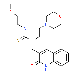 ChemSpider 2D Image | 3-(2-Methoxyethyl)-1-[(8-methyl-2-oxo-1,2-dihydro-3-quinolinyl)methyl]-1-[2-(4-morpholinyl)ethyl]thiourea | C21H30N4O3S