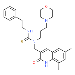 ChemSpider 2D Image | 1-[(6,8-Dimethyl-2-oxo-1,2-dihydro-3-quinolinyl)methyl]-1-[3-(4-morpholinyl)propyl]-3-(2-phenylethyl)thiourea | C28H36N4O2S