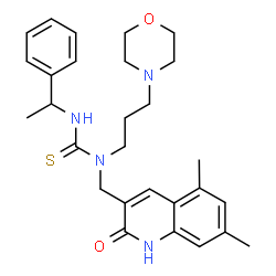 ChemSpider 2D Image | 1-[(5,7-Dimethyl-2-oxo-1,2-dihydro-3-quinolinyl)methyl]-1-[3-(4-morpholinyl)propyl]-3-(1-phenylethyl)thiourea | C28H36N4O2S