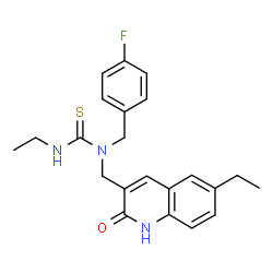 ChemSpider 2D Image | 3-Ethyl-1-[(6-ethyl-2-oxo-1,2-dihydro-3-quinolinyl)methyl]-1-(4-fluorobenzyl)thiourea | C22H24FN3OS