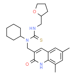 ChemSpider 2D Image | 1-Cyclohexyl-1-[(6,8-dimethyl-2-oxo-1,2-dihydro-3-quinolinyl)methyl]-3-(tetrahydro-2-furanylmethyl)thiourea | C24H33N3O2S