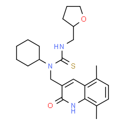 ChemSpider 2D Image | 1-Cyclohexyl-1-[(5,8-dimethyl-2-oxo-1,2-dihydro-3-quinolinyl)methyl]-3-(tetrahydro-2-furanylmethyl)thiourea | C24H33N3O2S