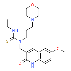 ChemSpider 2D Image | 3-Ethyl-1-[(6-methoxy-2-oxo-1,2-dihydro-3-quinolinyl)methyl]-1-[3-(4-morpholinyl)propyl]thiourea | C21H30N4O3S