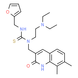 ChemSpider 2D Image | 1-[2-(Diethylamino)ethyl]-1-[(7,8-dimethyl-2-oxo-1,2-dihydro-3-quinolinyl)methyl]-3-(2-furylmethyl)thiourea | C24H32N4O2S