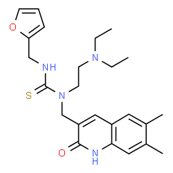ChemSpider 2D Image | 1-[2-(Diethylamino)ethyl]-1-[(6,7-dimethyl-2-oxo-1,2-dihydro-3-quinolinyl)methyl]-3-(2-furylmethyl)thiourea | C24H32N4O2S
