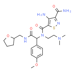 ChemSpider 2D Image | 4-Amino-N~5~-[2-(dimethylamino)ethyl]-N~5~-{1-(4-methoxyphenyl)-2-oxo-2-[(tetrahydro-2-furanylmethyl)amino]ethyl}-1,2-thiazole-3,5-dicarboxamide | C23H32N6O5S