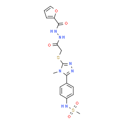 ChemSpider 2D Image | N-{4-[5-({2-[2-(2-Furoyl)hydrazino]-2-oxoethyl}sulfanyl)-4-methyl-4H-1,2,4-triazol-3-yl]phenyl}methanesulfonamide | C17H18N6O5S2