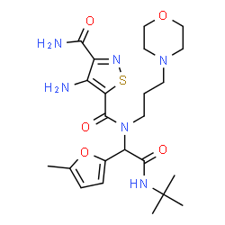 ChemSpider 2D Image | 4-Amino-N~5~-{1-(5-methyl-2-furyl)-2-[(2-methyl-2-propanyl)amino]-2-oxoethyl}-N~5~-[3-(4-morpholinyl)propyl]-1,2-thiazole-3,5-dicarboxamide | C23H34N6O5S