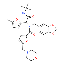 ChemSpider 2D Image | N-(1,3-Benzodioxol-5-ylmethyl)-N-{1-(5-methyl-2-furyl)-2-[(2-methyl-2-propanyl)amino]-2-oxoethyl}-5-(4-morpholinylmethyl)-2-furamide | C29H35N3O7