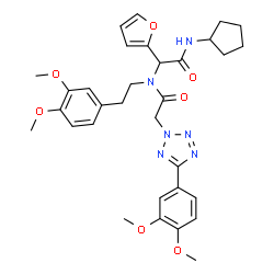 ChemSpider 2D Image | N-[2-(Cyclopentylamino)-1-(2-furyl)-2-oxoethyl]-N-[2-(3,4-dimethoxyphenyl)ethyl]-2-[5-(3,4-dimethoxyphenyl)-2H-tetrazol-2-yl]acetamide | C32H38N6O7