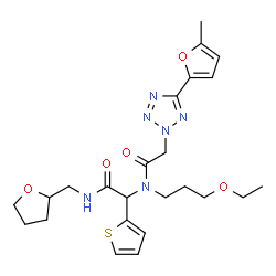 ChemSpider 2D Image | N-(3-Ethoxypropyl)-2-[5-(5-methyl-2-furyl)-2H-tetrazol-2-yl]-N-{2-oxo-2-[(tetrahydro-2-furanylmethyl)amino]-1-(2-thienyl)ethyl}acetamide | C24H32N6O5S