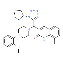 ChemSpider 2D Image | 3-{(1-Cyclopentyl-1H-tetrazol-5-yl)[4-(2-methoxyphenyl)-1-piperazinyl]methyl}-8-methyl-2(1H)-quinolinone | C28H33N7O2