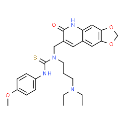 ChemSpider 2D Image | 1-[3-(Diethylamino)propyl]-3-(4-methoxyphenyl)-1-[(6-oxo-5,6-dihydro[1,3]dioxolo[4,5-g]quinolin-7-yl)methyl]thiourea | C26H32N4O4S