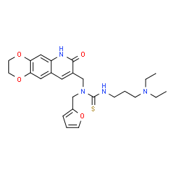 ChemSpider 2D Image | 3-[3-(Diethylamino)propyl]-1-(2-furylmethyl)-1-[(7-oxo-2,3,6,7-tetrahydro[1,4]dioxino[2,3-g]quinolin-8-yl)methyl]thiourea | C25H32N4O4S