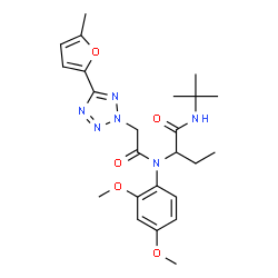 ChemSpider 2D Image | 2-[(2,4-Dimethoxyphenyl){[5-(5-methyl-2-furyl)-2H-tetrazol-2-yl]acetyl}amino]-N-(2-methyl-2-propanyl)butanamide | C24H32N6O5