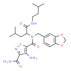 ChemSpider 2D Image | 4-Amino-N~5~-(1,3-benzodioxol-5-ylmethyl)-N~5~-{4-methyl-1-[(3-methylbutyl)amino]-1-oxo-2-pentanyl}-1,2-thiazole-3,5-dicarboxamide | C24H33N5O5S