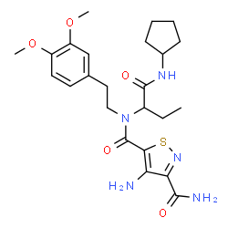 ChemSpider 2D Image | 4-Amino-N~5~-[1-(cyclopentylamino)-1-oxo-2-butanyl]-N~5~-[2-(3,4-dimethoxyphenyl)ethyl]-1,2-thiazole-3,5-dicarboxamide | C24H33N5O5S