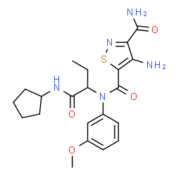 ChemSpider 2D Image | 4-Amino-N~5~-[1-(cyclopentylamino)-1-oxo-2-butanyl]-N~5~-(3-methoxyphenyl)-1,2-thiazole-3,5-dicarboxamide | C21H27N5O4S