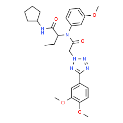 ChemSpider 2D Image | N-Cyclopentyl-2-[{[5-(3,4-dimethoxyphenyl)-2H-tetrazol-2-yl]acetyl}(3-methoxyphenyl)amino]butanamide | C27H34N6O5