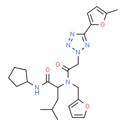 ChemSpider 2D Image | N-Cyclopentyl-N~2~-(2-furylmethyl)-N~2~-{[5-(5-methyl-2-furyl)-2H-tetrazol-2-yl]acetyl}leucinamide | C24H32N6O4