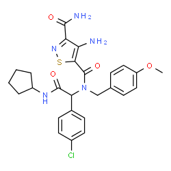 ChemSpider 2D Image | 4-Amino-N~5~-[1-(4-chlorophenyl)-2-(cyclopentylamino)-2-oxoethyl]-N~5~-(4-methoxybenzyl)-1,2-thiazole-3,5-dicarboxamide | C26H28ClN5O4S