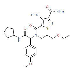 ChemSpider 2D Image | 4-Amino-N~5~-[2-(cyclopentylamino)-1-(4-methoxyphenyl)-2-oxoethyl]-N~5~-(3-ethoxypropyl)-1,2-thiazole-3,5-dicarboxamide | C24H33N5O5S
