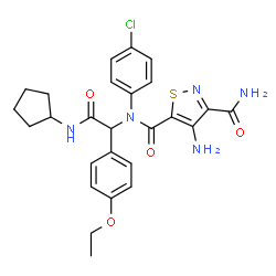 ChemSpider 2D Image | 4-Amino-N~5~-(4-chlorophenyl)-N~5~-[2-(cyclopentylamino)-1-(4-ethoxyphenyl)-2-oxoethyl]-1,2-thiazole-3,5-dicarboxamide | C26H28ClN5O4S
