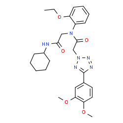 ChemSpider 2D Image | N-Cyclohexyl-N~2~-{[5-(3,4-dimethoxyphenyl)-2H-tetrazol-2-yl]acetyl}-N~2~-(2-ethoxyphenyl)glycinamide | C27H34N6O5