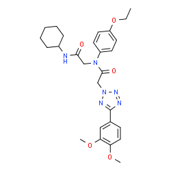 ChemSpider 2D Image | N-Cyclohexyl-N~2~-{[5-(3,4-dimethoxyphenyl)-2H-tetrazol-2-yl]acetyl}-N~2~-(4-ethoxyphenyl)glycinamide | C27H34N6O5