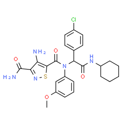 ChemSpider 2D Image | 4-Amino-N~5~-[1-(4-chlorophenyl)-2-(cyclohexylamino)-2-oxoethyl]-N~5~-(3-methoxyphenyl)-1,2-thiazole-3,5-dicarboxamide | C26H28ClN5O4S