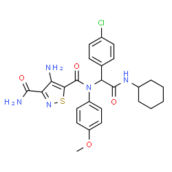 ChemSpider 2D Image | 4-Amino-N~5~-[1-(4-chlorophenyl)-2-(cyclohexylamino)-2-oxoethyl]-N~5~-(4-methoxyphenyl)-1,2-thiazole-3,5-dicarboxamide | C26H28ClN5O4S
