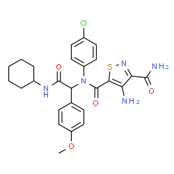 ChemSpider 2D Image | 4-Amino-N~5~-(4-chlorophenyl)-N~5~-[2-(cyclohexylamino)-1-(4-methoxyphenyl)-2-oxoethyl]-1,2-thiazole-3,5-dicarboxamide | C26H28ClN5O4S