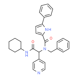 ChemSpider 2D Image | N-Benzyl-N-[2-(cyclohexylamino)-2-oxo-1-(4-pyridinyl)ethyl]-5-phenyl-1H-pyrrole-2-carboxamide | C31H32N4O2