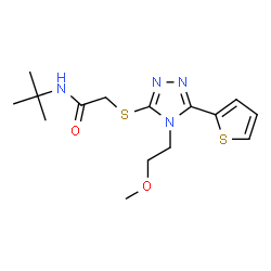 ChemSpider 2D Image | 2-{[4-(2-Methoxyethyl)-5-(2-thienyl)-4H-1,2,4-triazol-3-yl]sulfanyl}-N-(2-methyl-2-propanyl)acetamide | C15H22N4O2S2