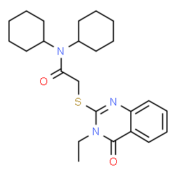 ChemSpider 2D Image | N,N-Dicyclohexyl-2-[(3-ethyl-4-oxo-3,4-dihydro-2-quinazolinyl)sulfanyl]acetamide | C24H33N3O2S