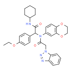 ChemSpider 2D Image | 2-(1H-Benzotriazol-1-yl)-N-[2-(cyclohexylamino)-1-(4-ethoxyphenyl)-2-oxoethyl]-N-(2,3-dihydro-1,4-benzodioxin-6-yl)acetamide | C32H35N5O5