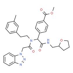 ChemSpider 2D Image | Methyl 4-(1-{(1H-benzotriazol-1-ylacetyl)[2-(3-methylphenyl)ethyl]amino}-2-oxo-2-[(tetrahydro-2-furanylmethyl)amino]ethyl)benzoate | C32H35N5O5