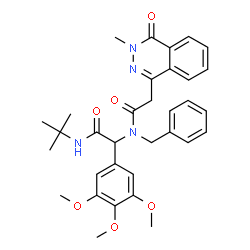 ChemSpider 2D Image | N-Benzyl-2-(3-methyl-4-oxo-3,4-dihydro-1-phthalazinyl)-N-{2-[(2-methyl-2-propanyl)amino]-2-oxo-1-(3,4,5-trimethoxyphenyl)ethyl}acetamide | C33H38N4O6