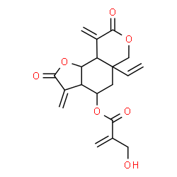 ChemSpider 2D Image | 3,9-Bis(methylene)-2,8-dioxo-5a-vinyldecahydro-2H-furo[2,3-f]isochromen-4-yl 2-(hydroxymethyl)acrylate | C19H20O7