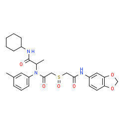 ChemSpider 2D Image | N~2~-({[2-(1,3-Benzodioxol-5-ylamino)-2-oxoethyl]sulfinyl}acetyl)-N-cyclohexyl-N~2~-(3-methylphenyl)alaninamide | C27H33N3O6S