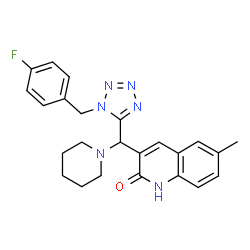 ChemSpider 2D Image | 3-{[1-(4-Fluorobenzyl)-1H-tetrazol-5-yl](1-piperidinyl)methyl}-6-methyl-2(1H)-quinolinone | C24H25FN6O