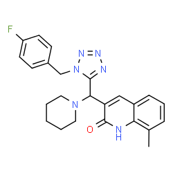 ChemSpider 2D Image | 3-{[1-(4-Fluorobenzyl)-1H-tetrazol-5-yl](1-piperidinyl)methyl}-8-methyl-2(1H)-quinolinone | C24H25FN6O