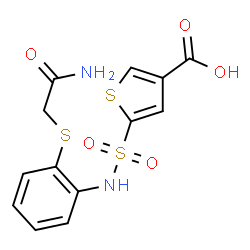 ChemSpider 2D Image | 5-({2-[(2-Amino-2-oxoethyl)sulfanyl]phenyl}sulfamoyl)-3-thiophenecarboxylic acid | C13H12N2O5S3