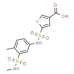 ChemSpider 2D Image | 5-{[4-Methyl-3-(methylsulfamoyl)phenyl]sulfamoyl}-3-thiophenecarboxylic acid | C13H14N2O6S3