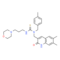 ChemSpider 2D Image | 1-[(6,7-Dimethyl-2-oxo-1,2-dihydro-3-quinolinyl)methyl]-1-(4-methylbenzyl)-3-[3-(4-morpholinyl)propyl]thiourea | C28H36N4O2S